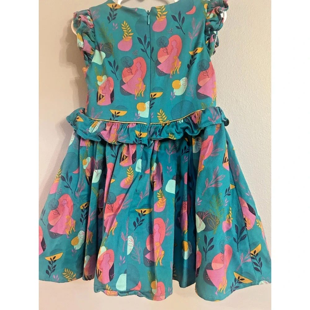 Disney Store Frozen Elsa and Anna Teal Pink Dress Girls Size 4 Ruffles Let It Go